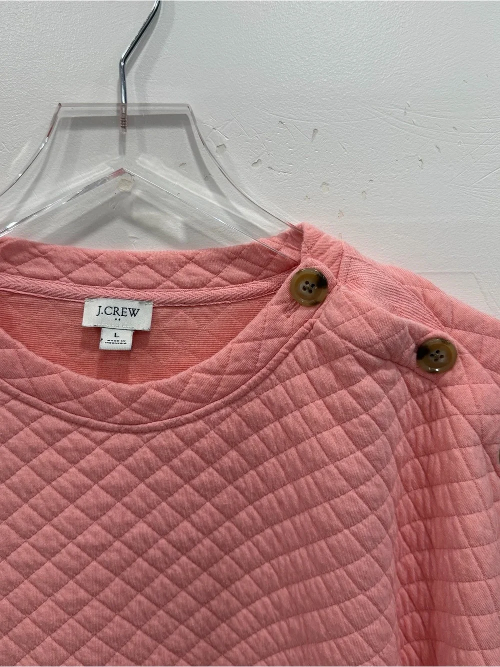 J. Crew Quilted Button Neck Sweatshirt Rosy Peach Large